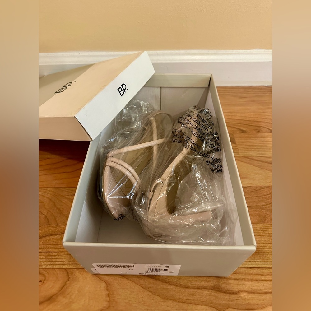 BP Billy Strappy Sandal Faux Leather Nude Spring Women Heels Size 8.5